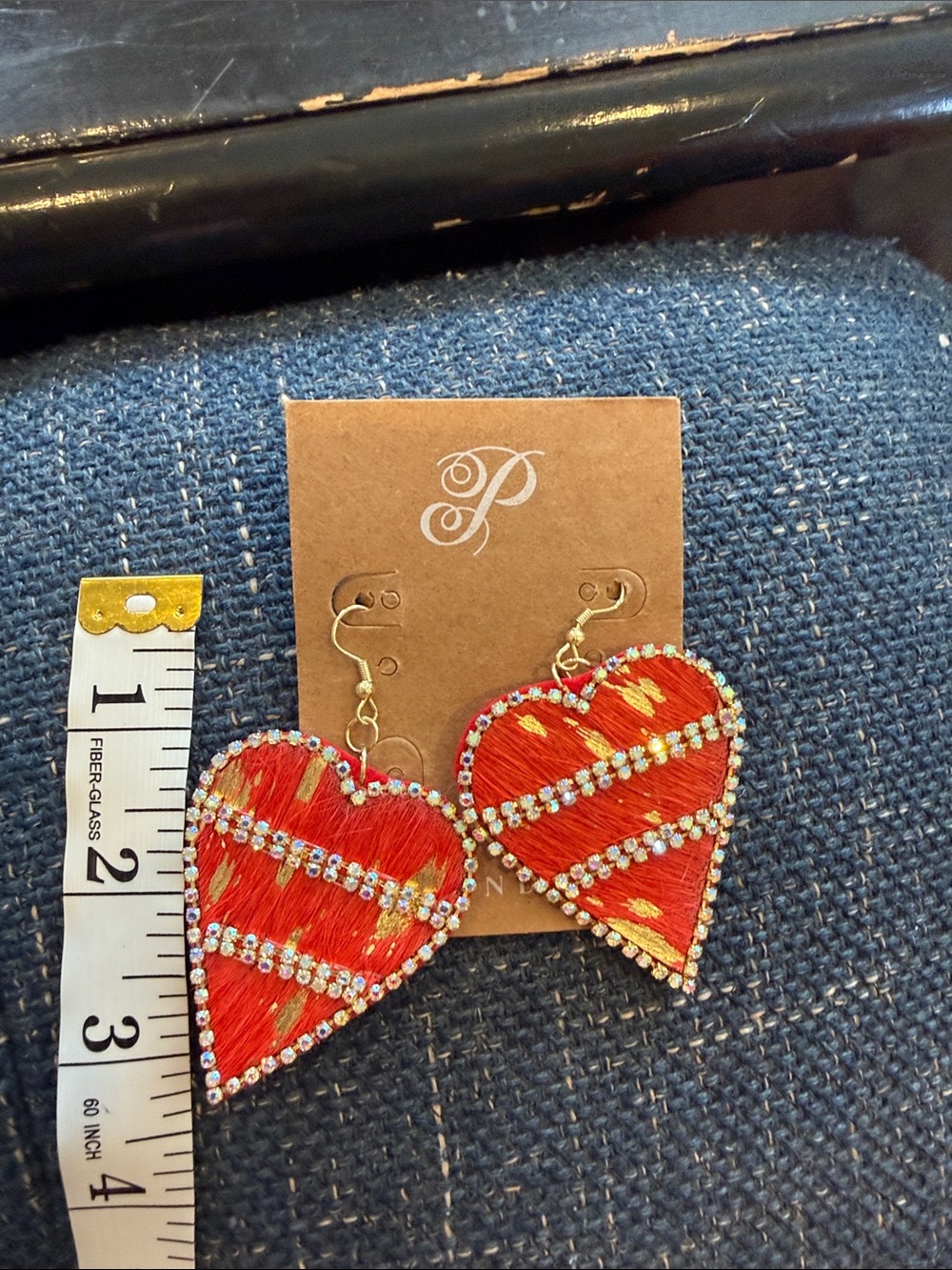 Plunder Red and Gold Tone Heart Statement Earrings - Picture 2 of 4